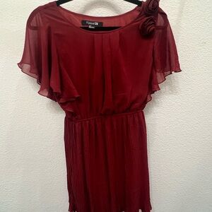 Forever 21 Burgundy Pleated Rose Appliqué Dress